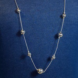 Silver tone, strand and beads costume jewelry, 35"